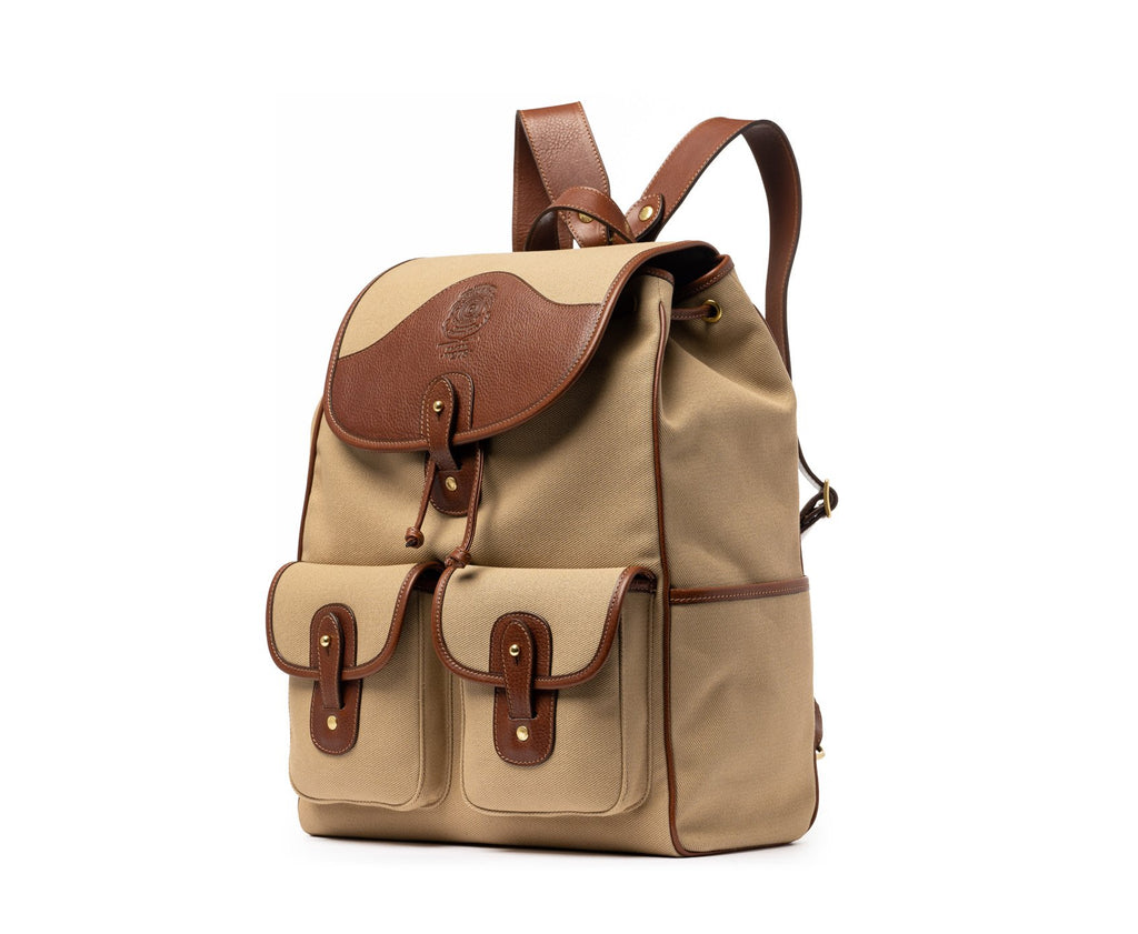 Blazer No. 278 | Khaki Twill - Vintage Chestnut Leather Travel Backpack- Ghurka