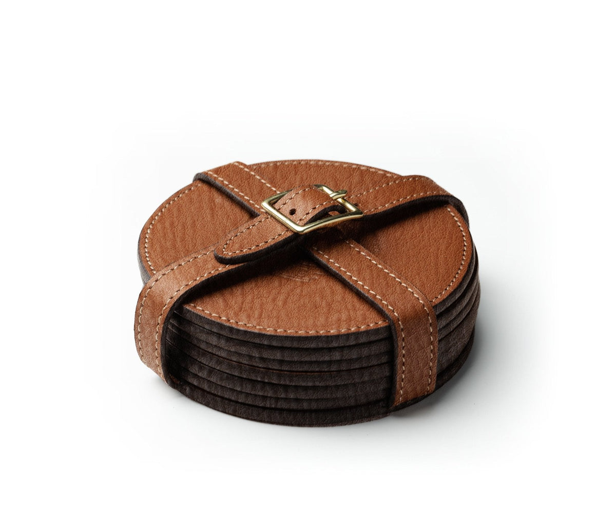Leather Coaster Set | Vintage Chestnut Leather Coaster Set of Six | Ghurka