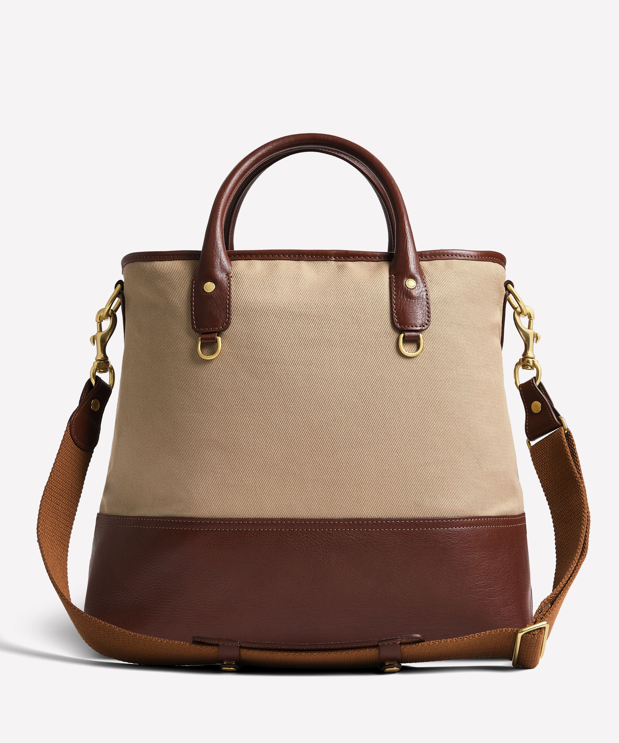 Editor No. 271 | Khaki Twill - Vintage Chestnut Leather Tote – Ghurka