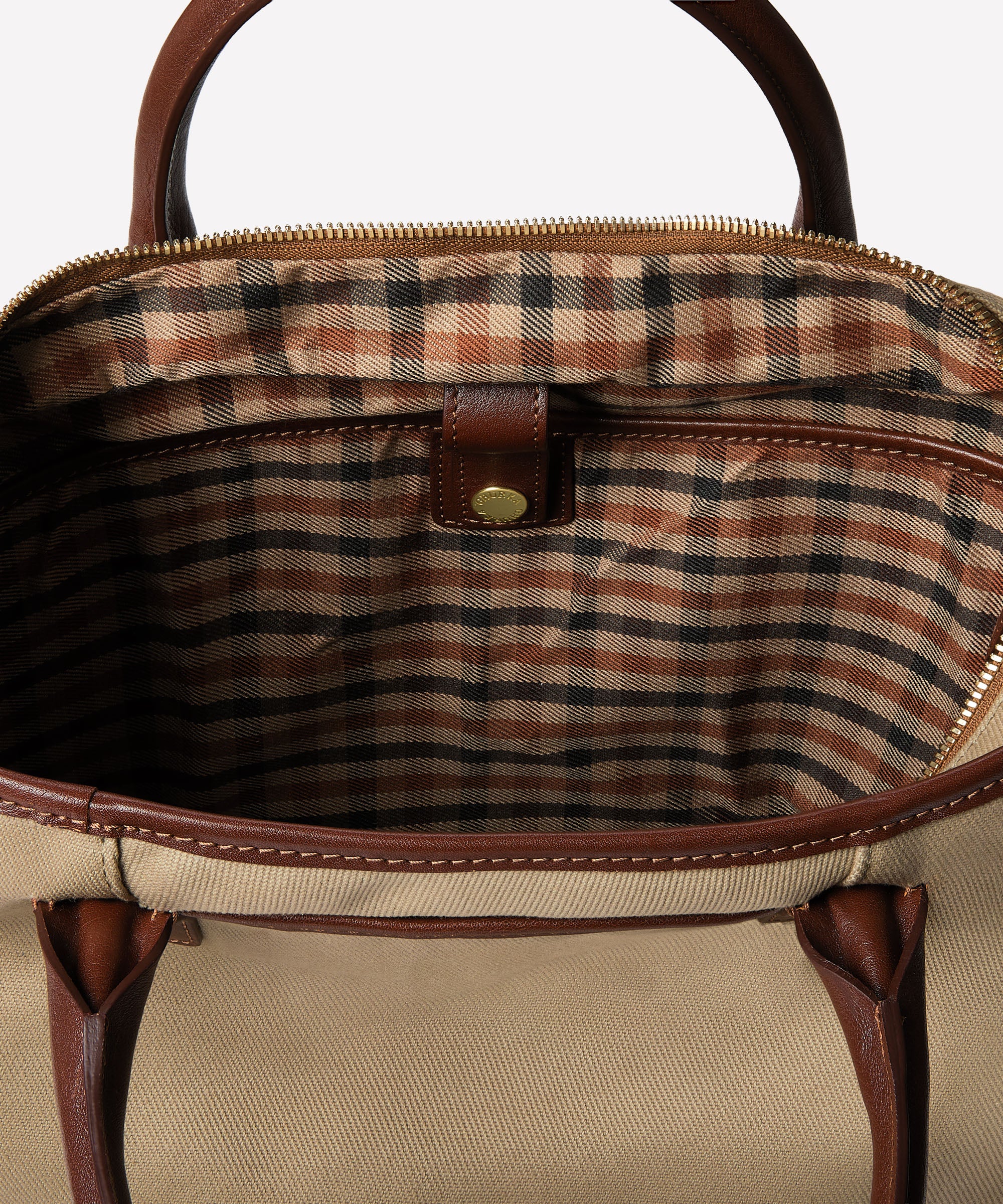 Editor No. 271 | Khaki Twill - Vintage Chestnut Leather Tote – Ghurka