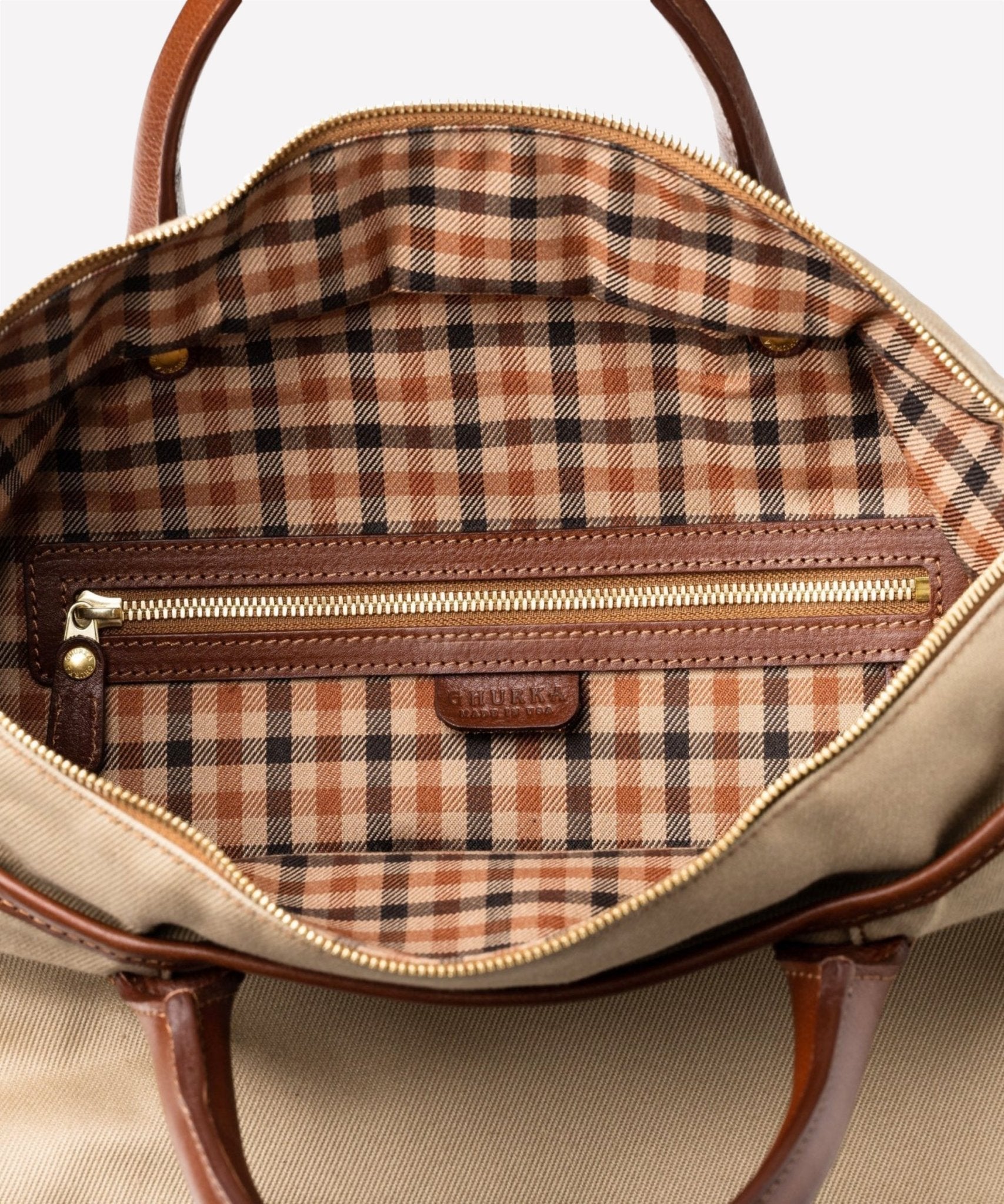 Editor No. 271 | Khaki Twill - Vintage Chestnut Leather Tote
