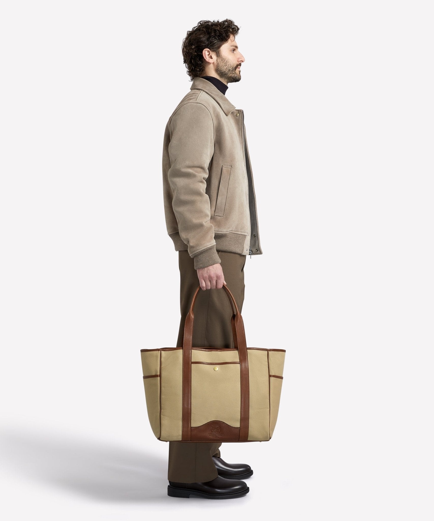 Market Tote No. 294 | Khaki Twill - Vintage Chestnut Tote Bag | Ghurka