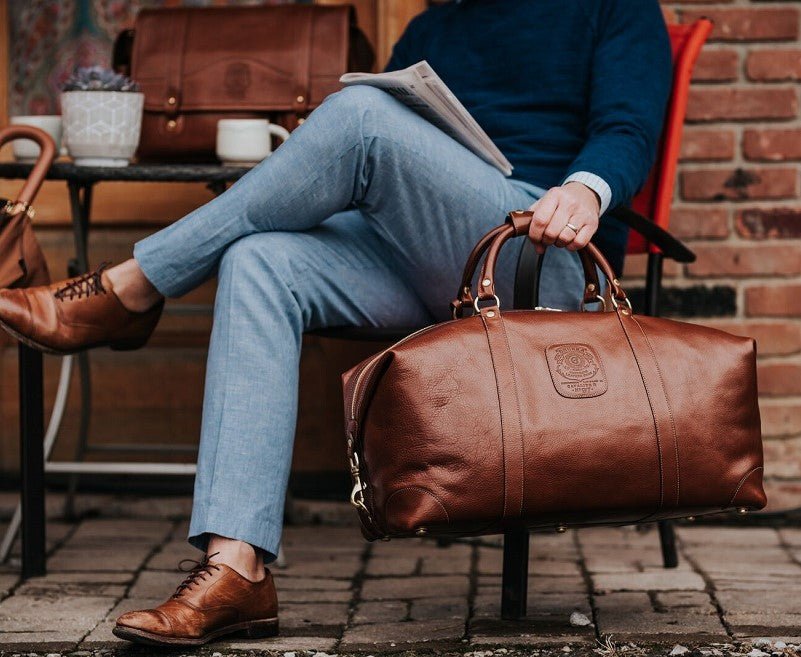 Vintage Leather Garment Duffle Bag for Men