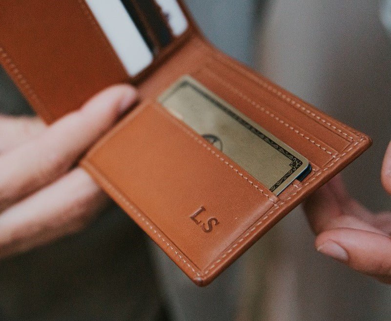 orange leather wallet