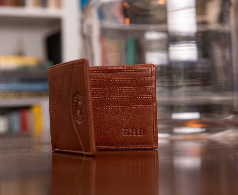 Men's luxury wallet - Black leather cardholder with orange Off