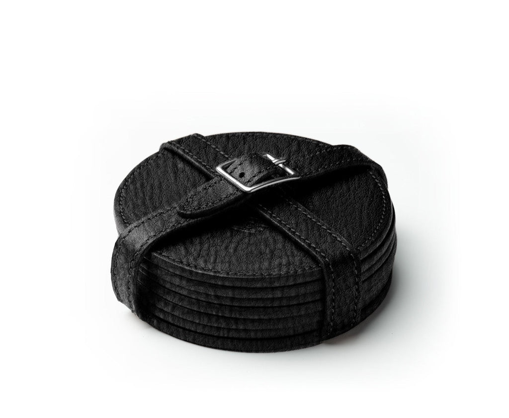 Leather Coaster Set | Vintage Black Leather - Ghurka