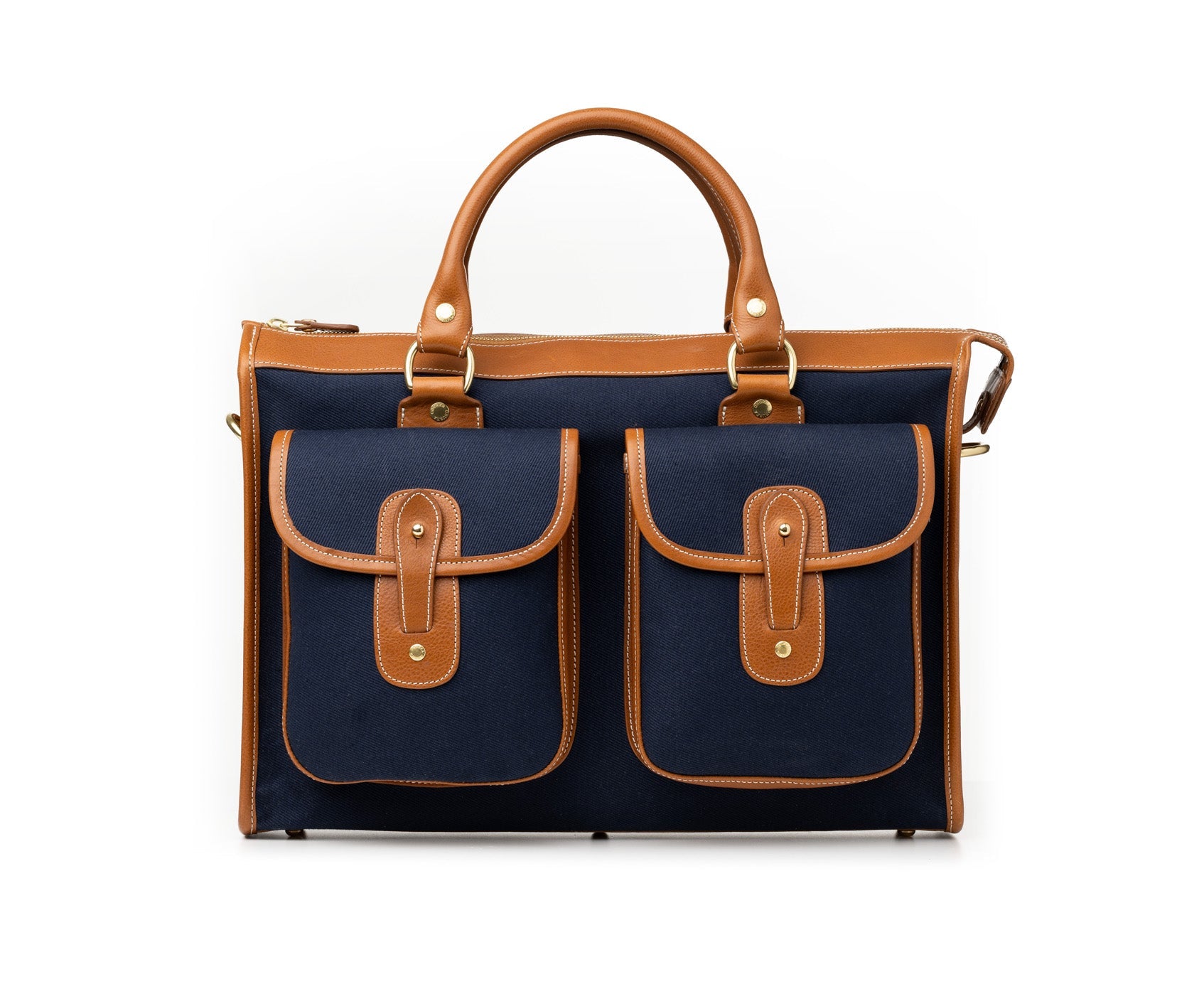 Examiner No. 5 | Navy Twill - Vintage Tan Leather Briefcase – Ghurka